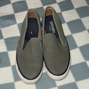 Sperry  Green Perforated Slip-Ons